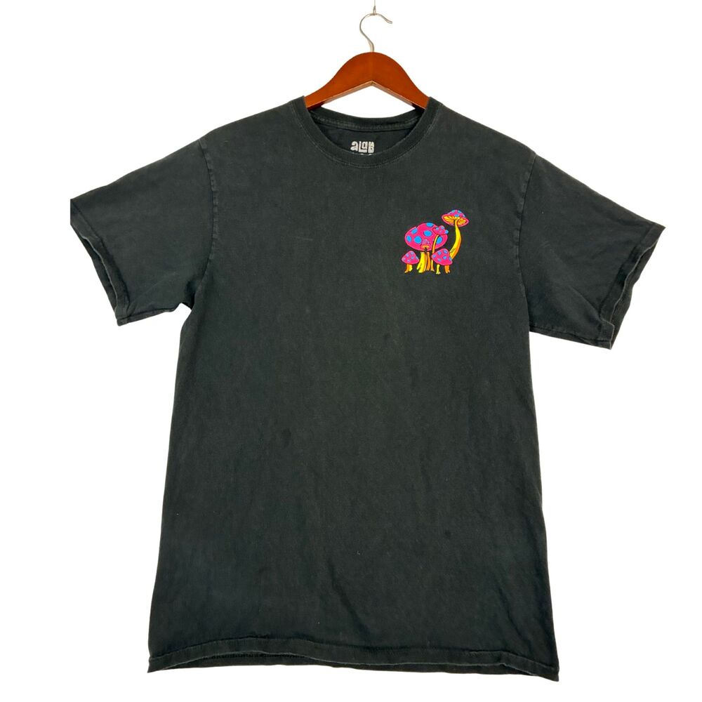 ALAB Black Mushroom Wizard Psychedelic Graphic T Shirt Men's Medium Cotton
